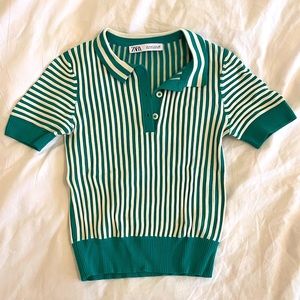 Zara Ribbed Green Striped Polo
